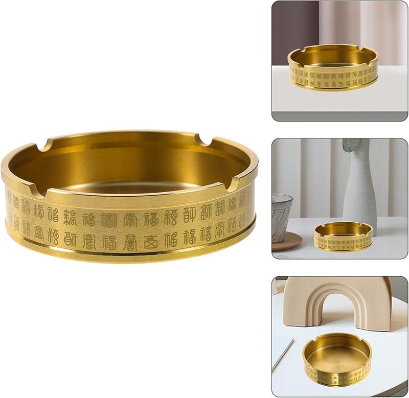 Brass Tabletop Ashtray Metal Desktop Ash Holder Small Size For Home Office Decor - Image 4